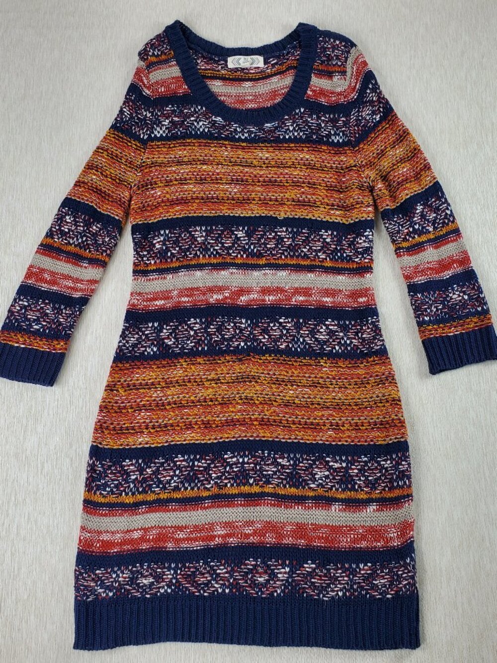 Pink Rose Women's Boho Multi Pattern Knit Sweater Dress Size XL